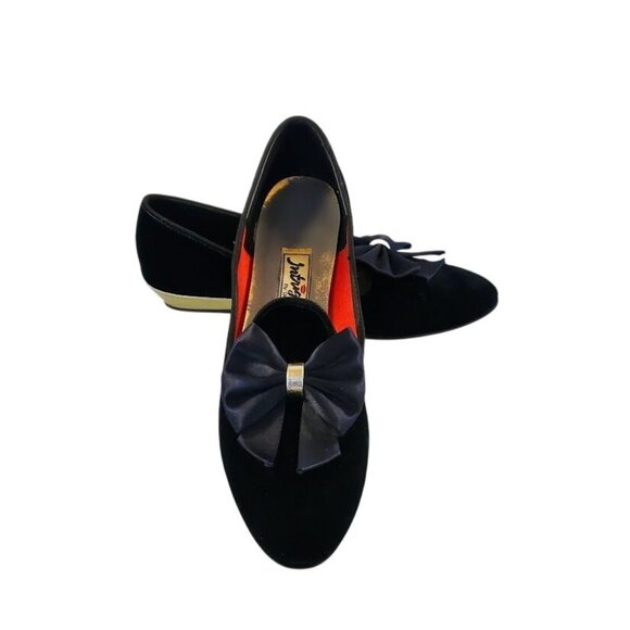 Intrigue By Daniel Green Women's Vintage Black Velvet Ballet Flats Gold Wedge 7 - Picture 1 of 10
